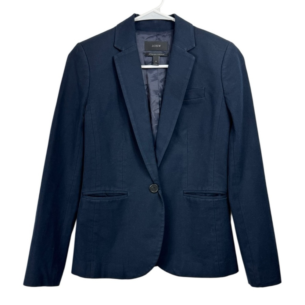 J Crew Size 0 Blazer Navy Blue Stretch Cotton Slim Fit Jacket Career Office